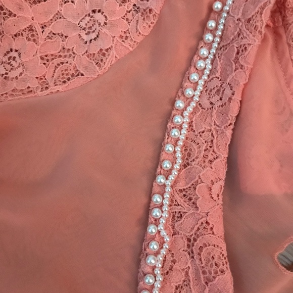 Peach Lace and Chiffon with Lace Pearl Collar - Picture 2 of 4